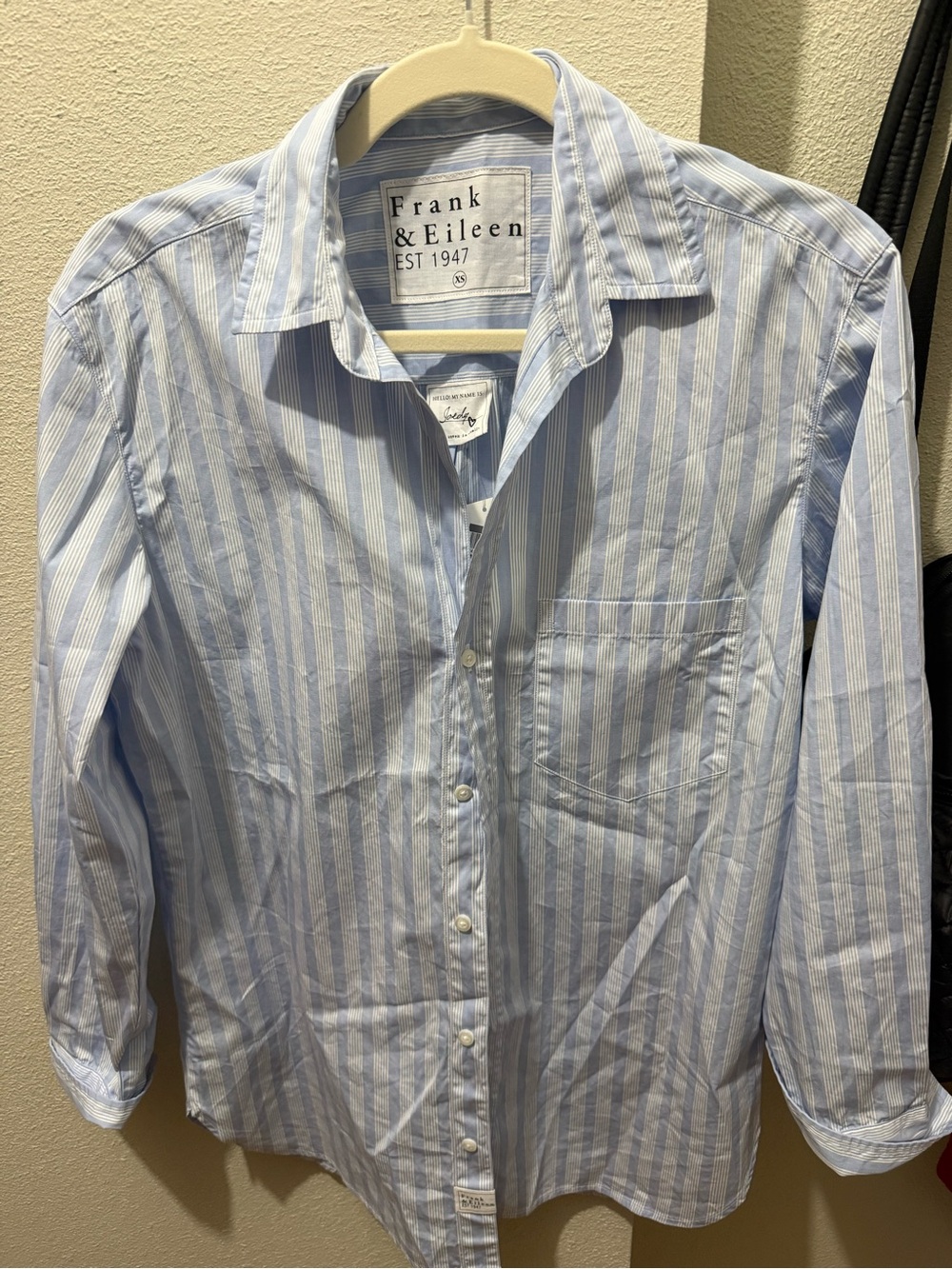 Frank & Eileen Blue and White Vertical Stripe Button-Down Shirt